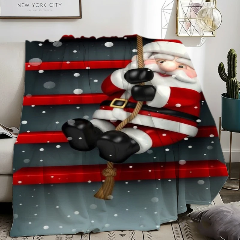 Snowman Santa Claus Cartoon Flannel Blanket For Playful Bedroom Decor Soft Warm Throw Blanket Wrap