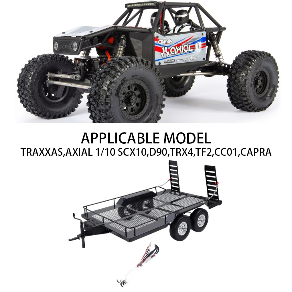 RCGOFOLLOW 1/10 Scale Single Axle Flatbed Heavy Duty Truck Trailer for RC Rock Truck Buggy TRX-4 TRX4 Axial SCX10 RC4WD D90 CC01