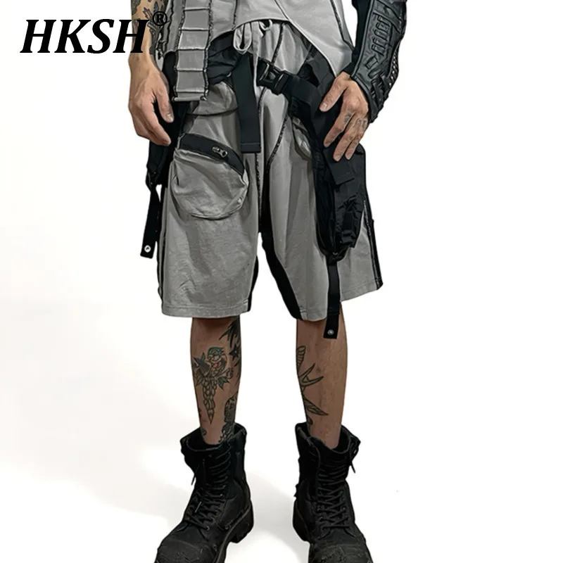 

HKSH Летние новые мужские повседневные хлопковые шорты Tide Waste Land Punk с асимметричной прошивкой на молнии, брюки средней длины, шикарные капри HK5867