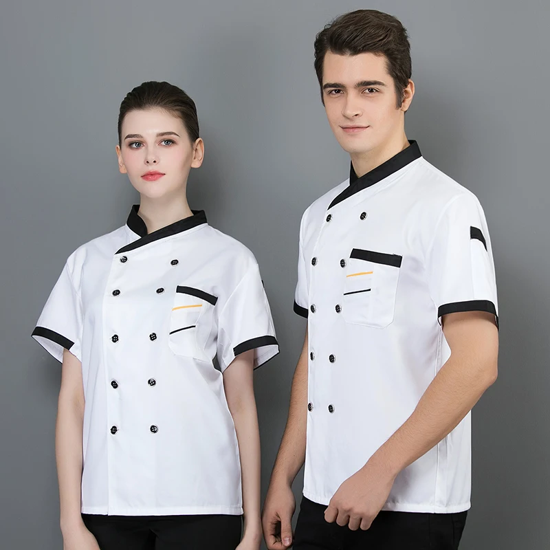 Chef Uniform Men Cook Clothes camicia da cucina ristorante Unisex giacca da pasticceria a maniche corte/lunghe funziona Top Print Logo Design