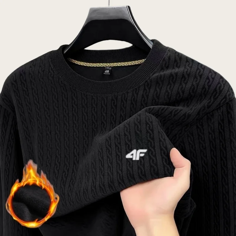 

Осенне-зимний свитер с круглым вырезом, мужской толстый облегающий свитер, вязаный свитер, высококачественный брендовый теплый свитер с вышивкой