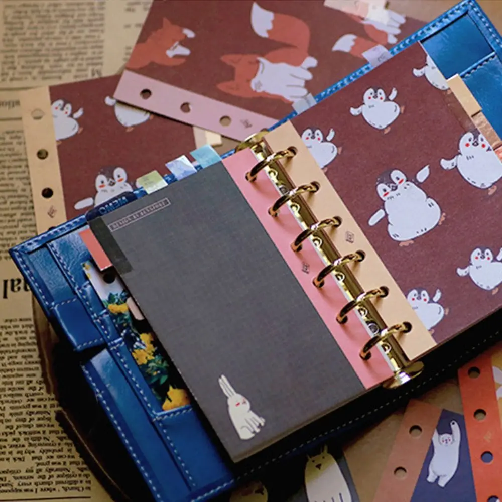 

6PCS A5/A6/A7 Index Pages Cartoon Animal 6 Holes Loose Leaf Dividers Multicolor Stationery Bookmark Internal Page Classification