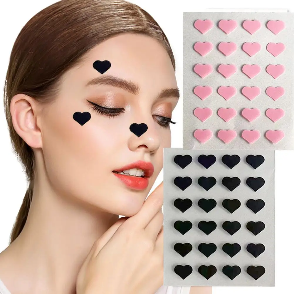 Adhesivo Invisible para el tratamiento del acné, adhesivo con forma de corazón, color rosa o negro, 24 unidades