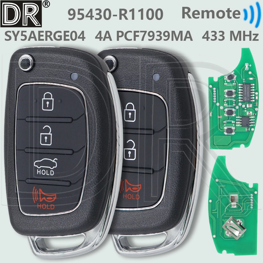 

DR 95430-R1100 4A PCF7939MA Chip 433MHz FSK SY5AERGE04 Car Remote Key Fob For Hyundai HB20 2019 2020 2021 2022