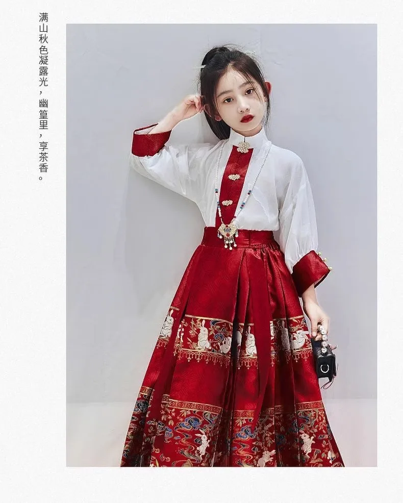 새로운 골동품 스타일 세트 여자를위한 중국 Hanfu 드레스 전통 말 얼굴 스커트 정장 어린이 공주 한복