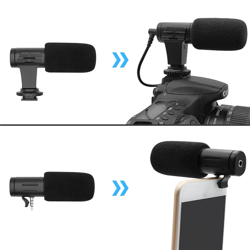 Video Microphone On-Camera Mini Condenser Record Interview Vlog Mic for Phone DSLR Camera 3.5mm Microphone