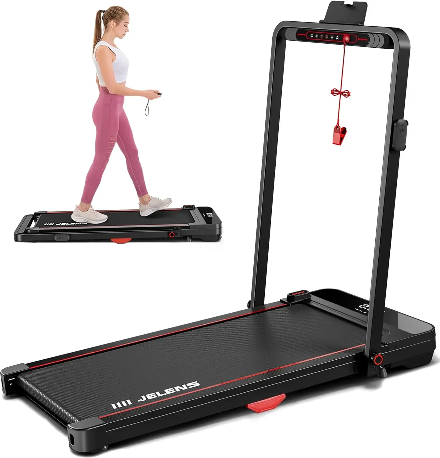 2 in 1 Treadmill, Walking Pad, 2.5HP Folding Treadmill with Remote Control LED Display, Portable Treadmill for Home/Office