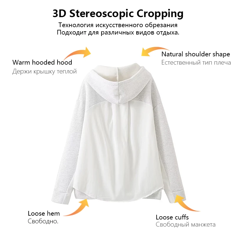 مجموعة خريف 2025 النسائية الجديدة، سويت شيرت مرقع بغطاء للرأس بسيط وعصري. #5