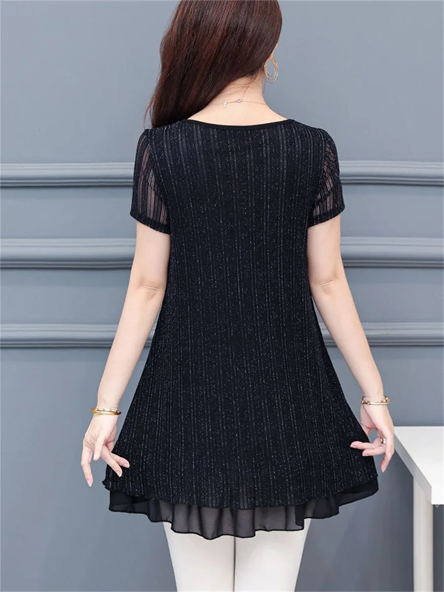 5XL Women Spring Summer Blouses Shirts Lady Fashion Casual Short Sleeve O-Neck Collar Sexy Lace Blusas Tops TT2227