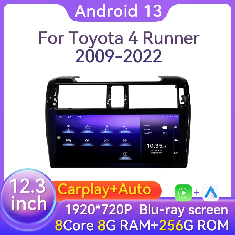 

12.3" 2 Din Android Car Stereo Radio Multimedia Player For Toyota 4 Runner 2009-2022 Navigation GPS Carplay Auto Blu-ray Screen