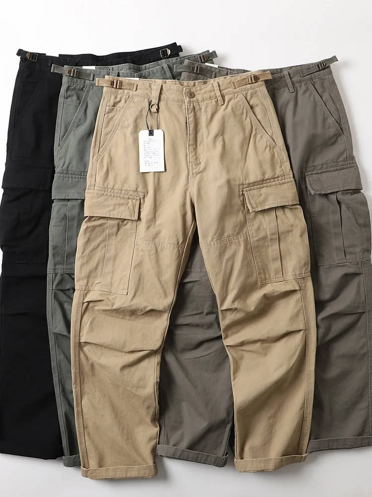 

Мужские винтажные рабочие брюки American Sle из плотного хлопка цвета хаки, прямого свободного кроя, с множеством карманов, повседневные