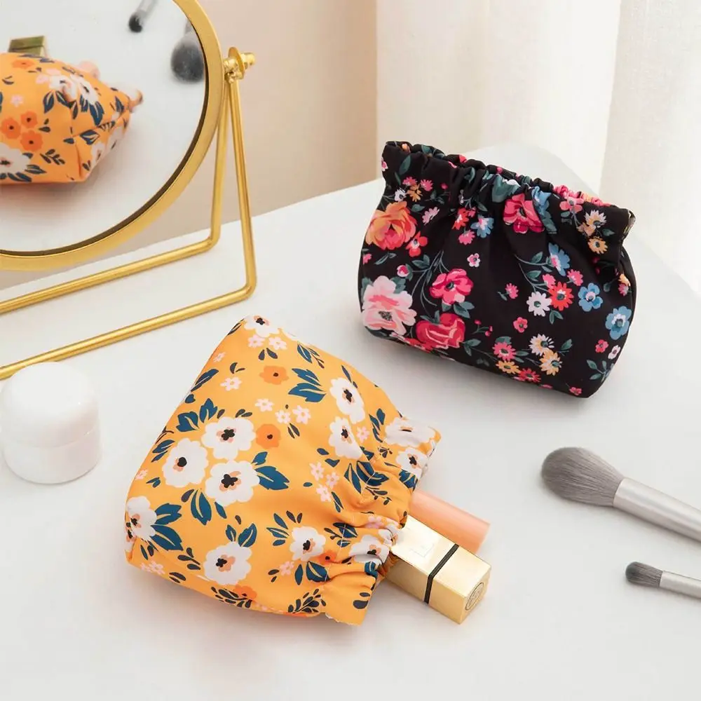 Bolsa cosmética para meninas, armazenamento de cabos de dados, padrão de flor bonito, folha, fechamento automático, bolsas de moedas pêssego, cereja, primavera