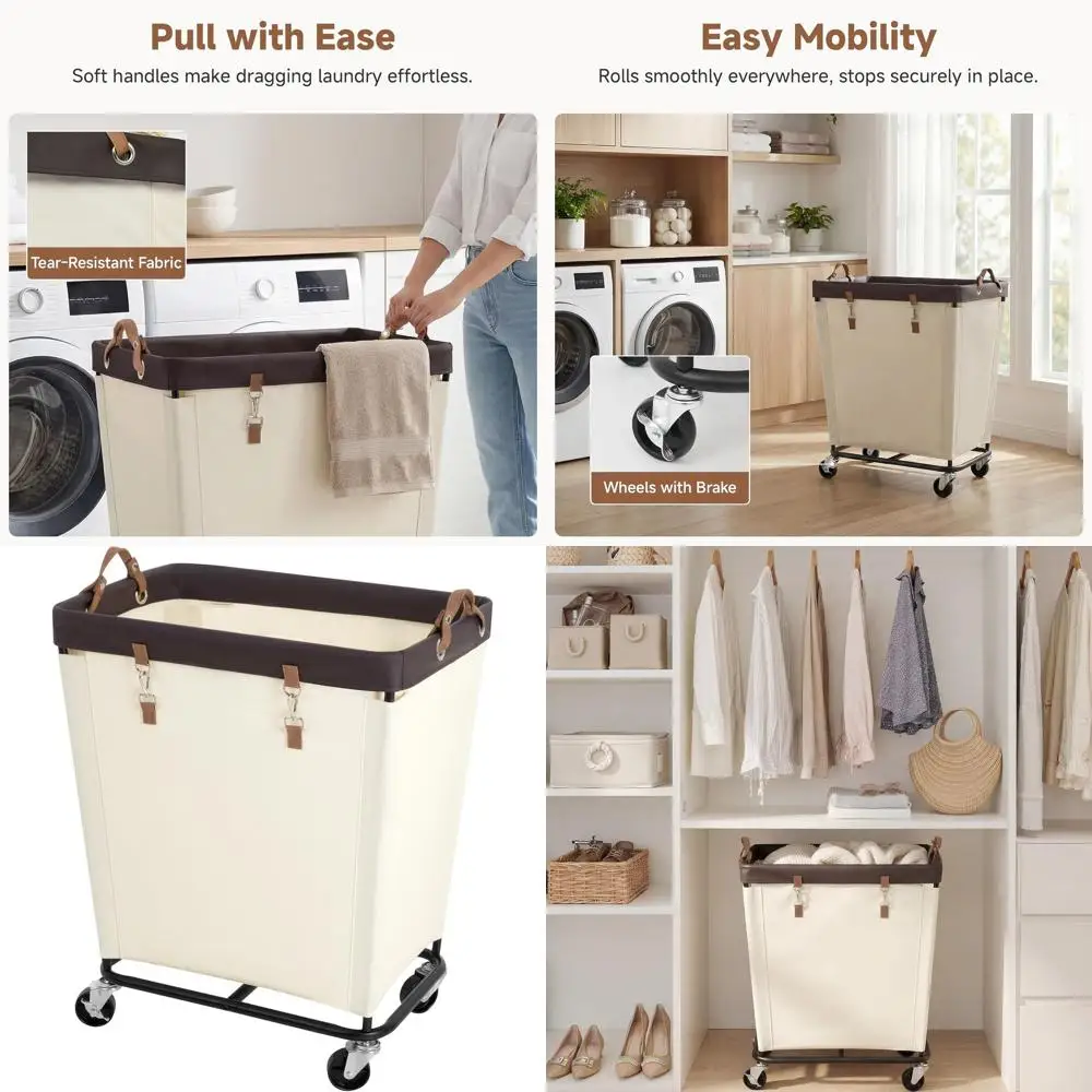 

Очень большая корзина для белья на колесиках, бежевая, идеально подходит для дома, общежития и хранения вещей в шкафу.