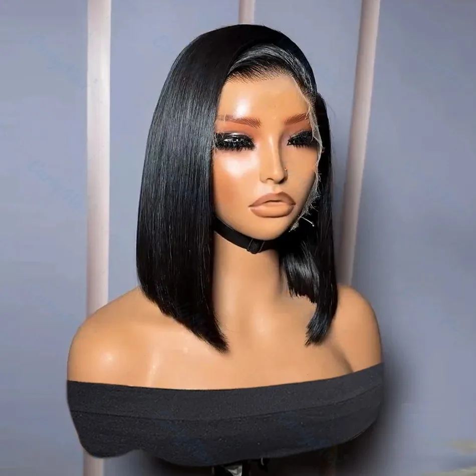 بوب شعر مستعار 13X4 الدانتيل شعر مستعار أمامي 180% الكثافة قصير مستقيم بوب شعر مستعار الدانتيل الشفاف قبل قطعها مع شعر الطفل الاصطناعية perruque