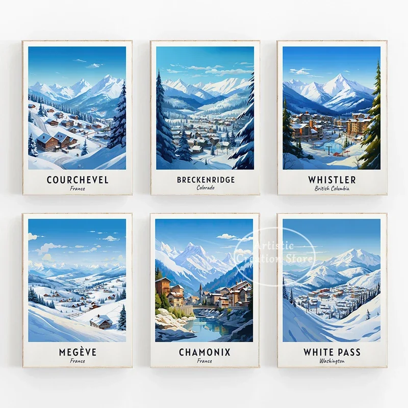 Europa st. moritz hirsch tal reise drucke leinwand malerei wandbilder schnees tadt weiße welt ski plakat club wohnkultur