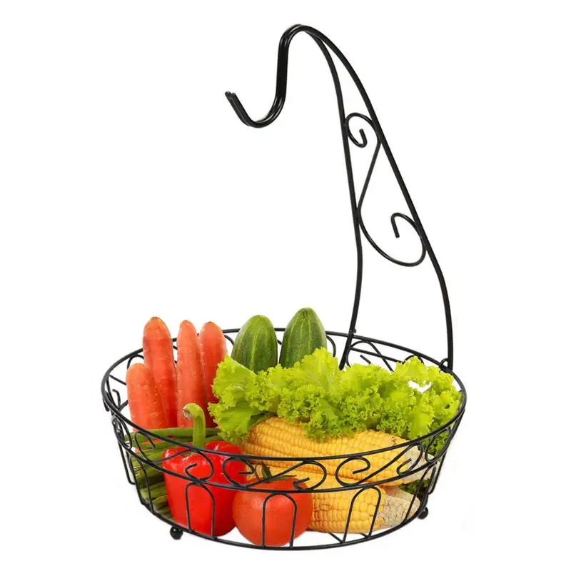 

Fruit Basket With Banana Hook Fruit Basket With Banana Hanger Iron Rustproof Detachable Storage Basket Decorative For Hotel