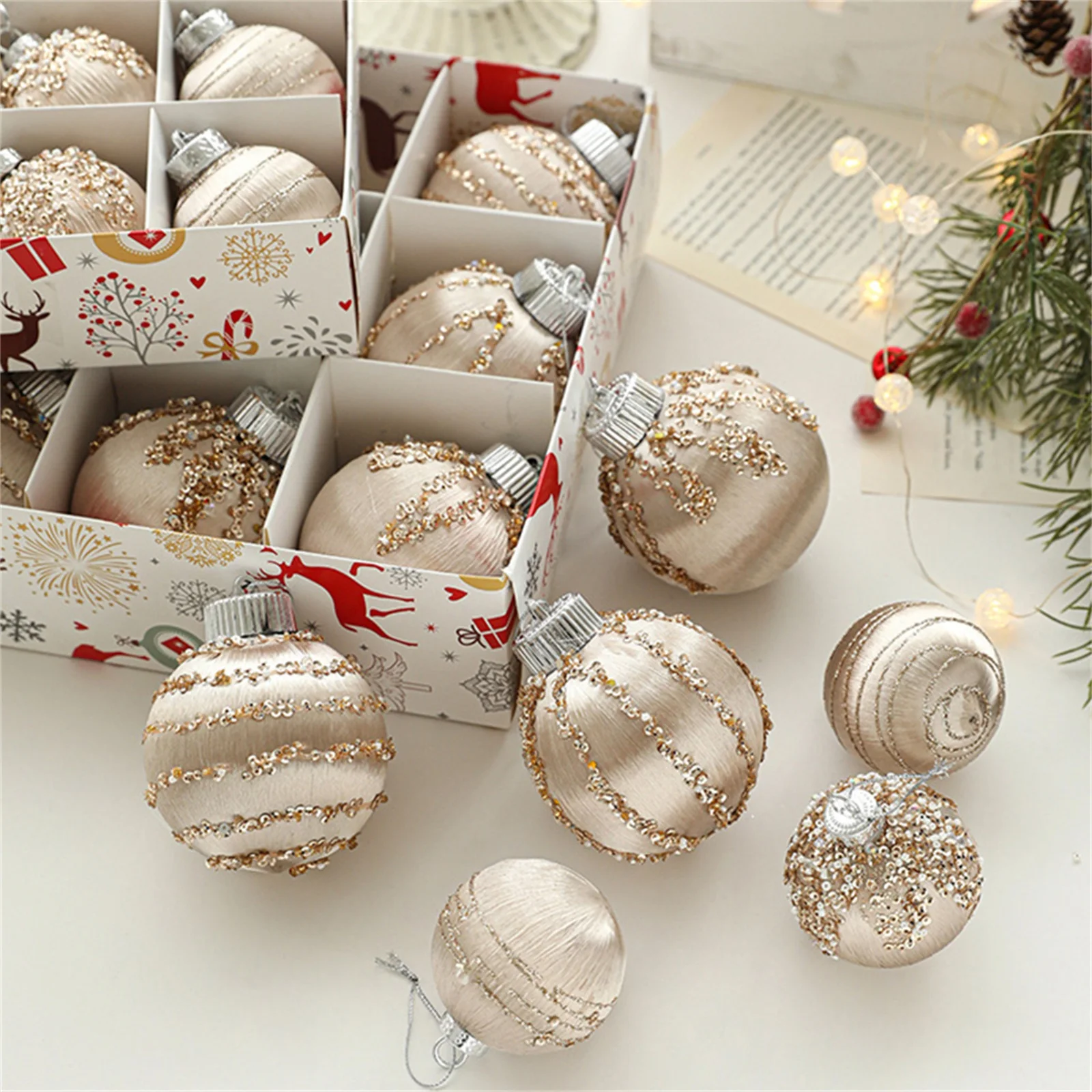 2025 New Years Sequins Christmas Hanging Decorations for Xmas Tree Home Holiday 6cm Christmas Ball Ornaments Set of 9