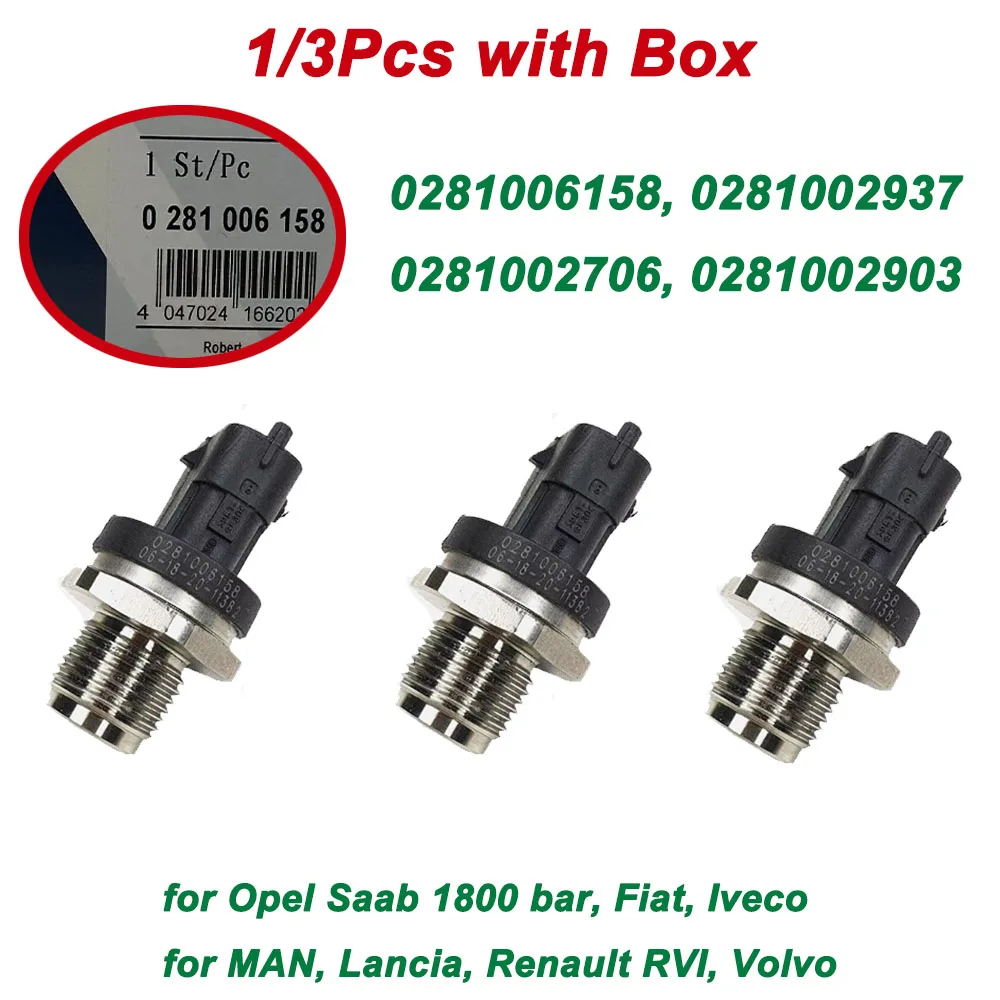 Sensore di pressione della rotaia del carburante di alta qualità 1/3pcs 0281006158 0281002903 per IVECO Opel Saab Volvo 1800 bar 0281002707 0281002706