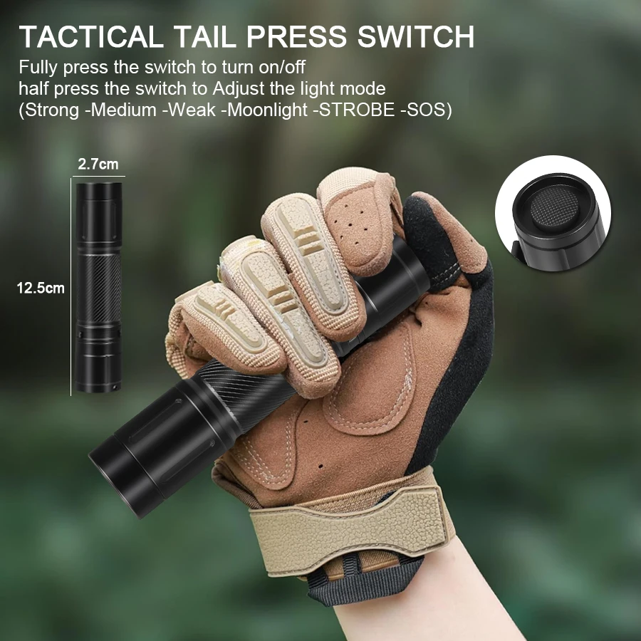 BALDR SC8 Powerful LED Flashlight Rechageable Tactical Torch With Pen Clip Super Bright Hiking Emergency Lantern 1500mAh Battery