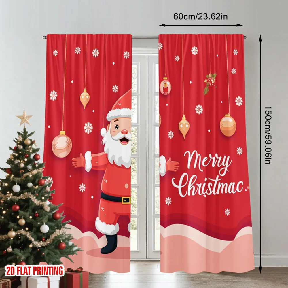 

2pcs 2D flat printing Christmas Curtain Merry Christmas Santa Claus_d 100% Polyester Without Electricity Holiday Decorations Use