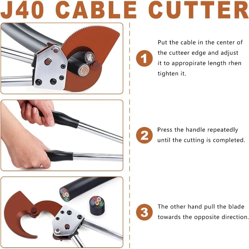 Heavy-Duty Ratcheting Cable Cutters: Efficient J40 Wire Cutter for Large Copper Aluminum and Armored Cables Up To 300 Mm²