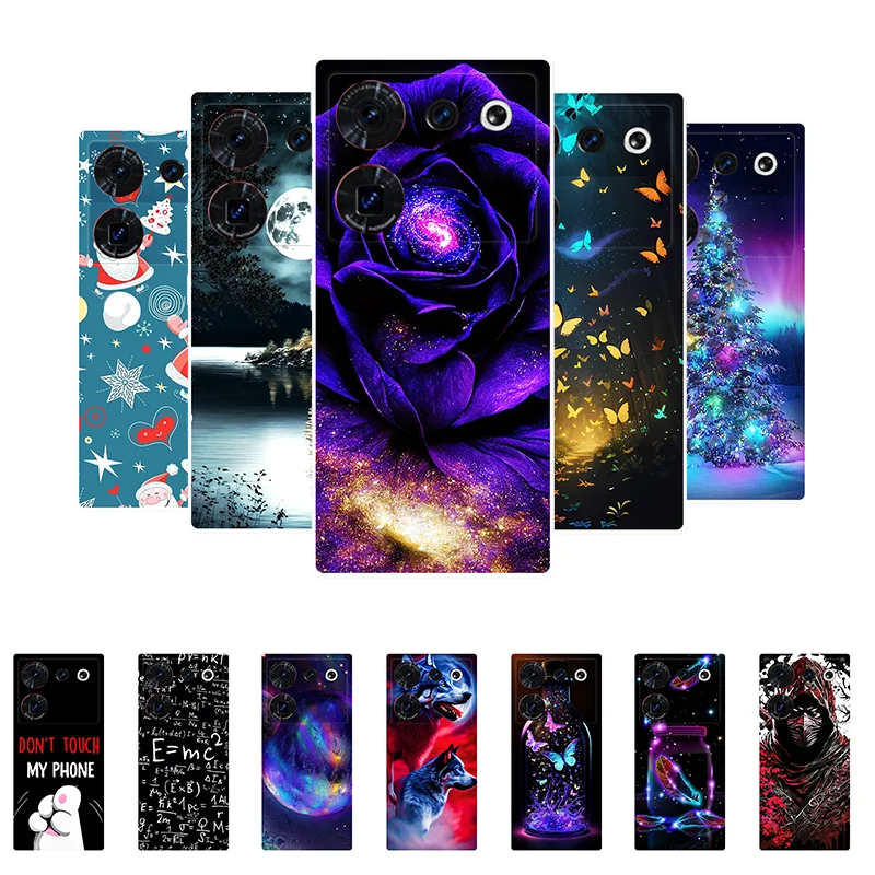 For Nubia Z50 Ultra Case Silicone Soft Flower Wolf Black Bumper Case for ZTE Nubia Z50 Z50S Pro NubiaZ50 Ultra Back Cover