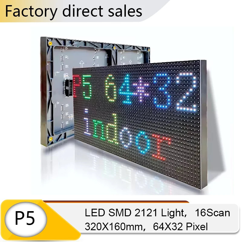 2Pcs Factory Price P5 320X160mm Indoor LED Matrix Panel 64x32 Pixels HUB75 Full Color SMD2121 Display RGB Programmable Screen