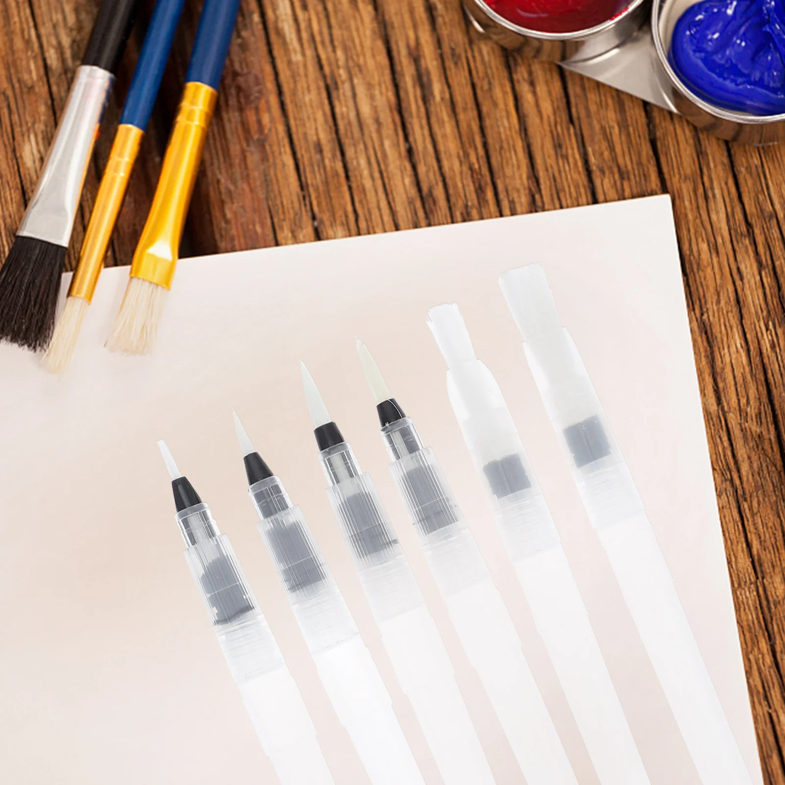 6 قطع من قلم فرشاة الألوان المائية، طلاء بالألوان المائية، سهل التنظيف، التحكم في تدفق المياه، لا أوعية فوضوية، المياه المسكوبة