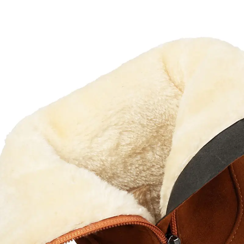 SIMLOVEYO المرأة منتصف العجل الأحذية جولة تو 6 سنتيمتر كتلة كعب سستة قطيع الجلد المدبوغ في الهواء الطلق شتاء دافئ تصميم المتضخم حجم 43 عادية #6