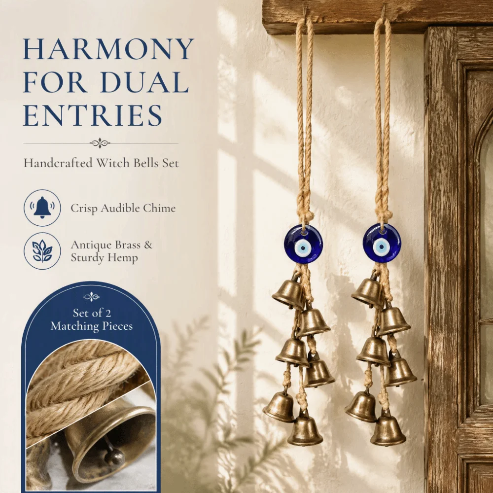 2 Pcs Handmade Loud Chime Wind Chime Pendant Ready to Hang Iron Bell Hanging Ornament Hemp Rope Blue Eye Amulet For Car