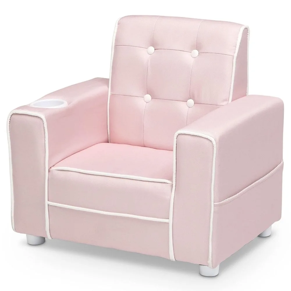 Chelsea-Cadeira Estofada Infantil com Porta-copos, Rosa, Cadeira