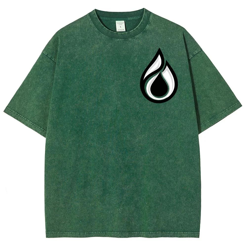 Vintage Green Graphic T Shirt Minimal Flame Icon Print Casual Short Sleeve Crew Neck Unisex Streetwear Tee for Men Women