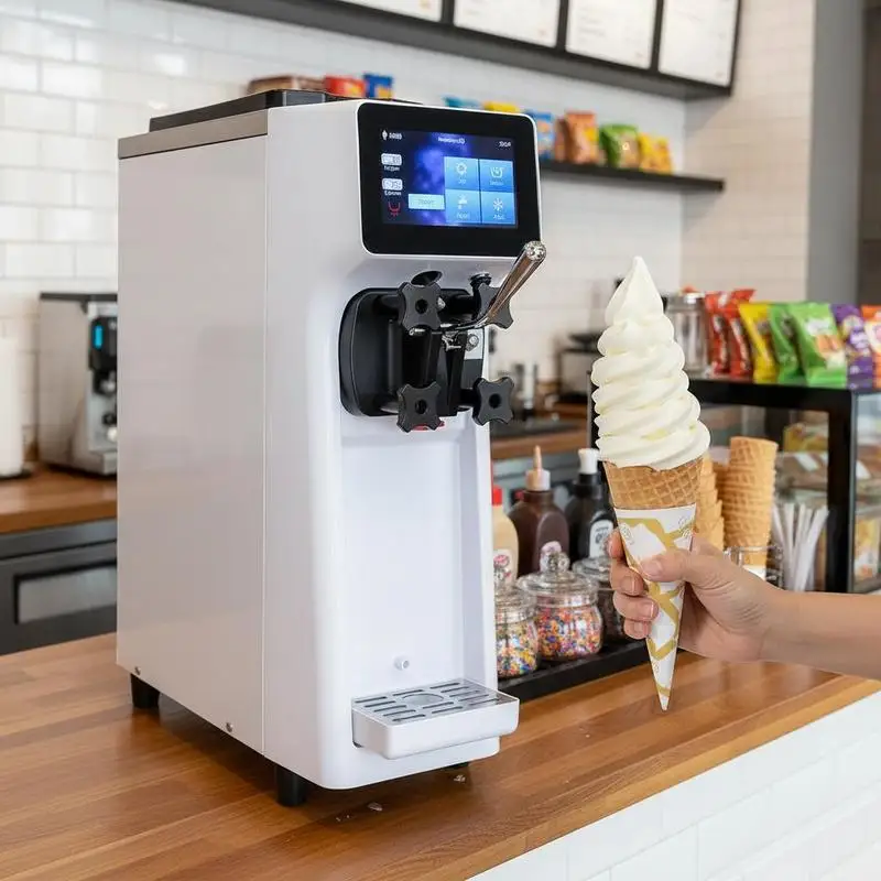 Machine à crème glacée commerciale, capacité de 10 L/h, machine à crème glacée molle, saveur unique, modèle de comptoir, trémie de 4 L, cylindre de 1,6 L, écran tactile, nettoyage automatique, pré-refroidissement, bars à snacks