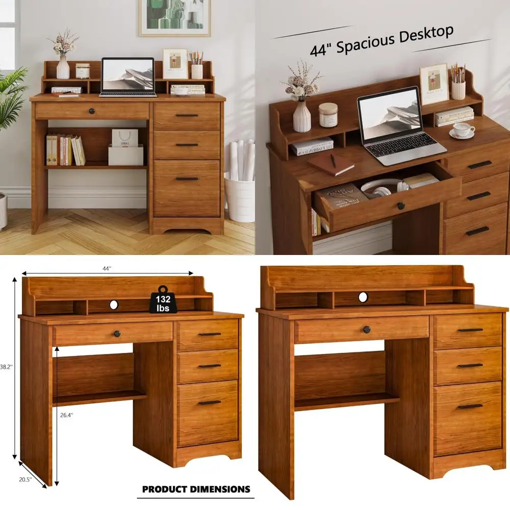 

Компактный компьютерный стол Winner с ящиками для хранения, деревянный стол со встроенным картотечным шкафом и подставкой для монитора для небольшого офиса в спа-центре