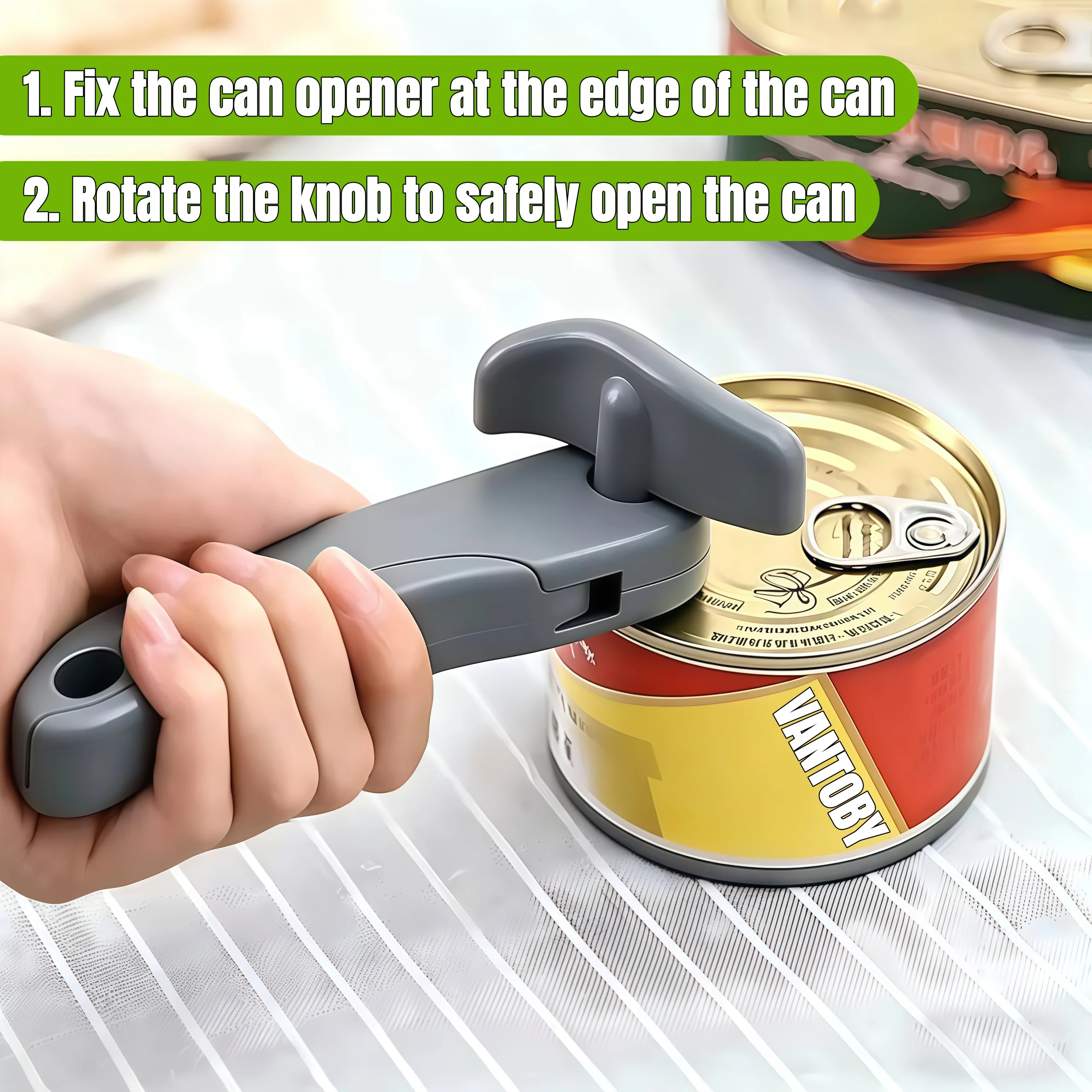 Portable Can Opener, Safe Manual Can Opening, Anti Slip, Easy To Grip, Side Cut, Made Of Plastic And Stainless Steel Material