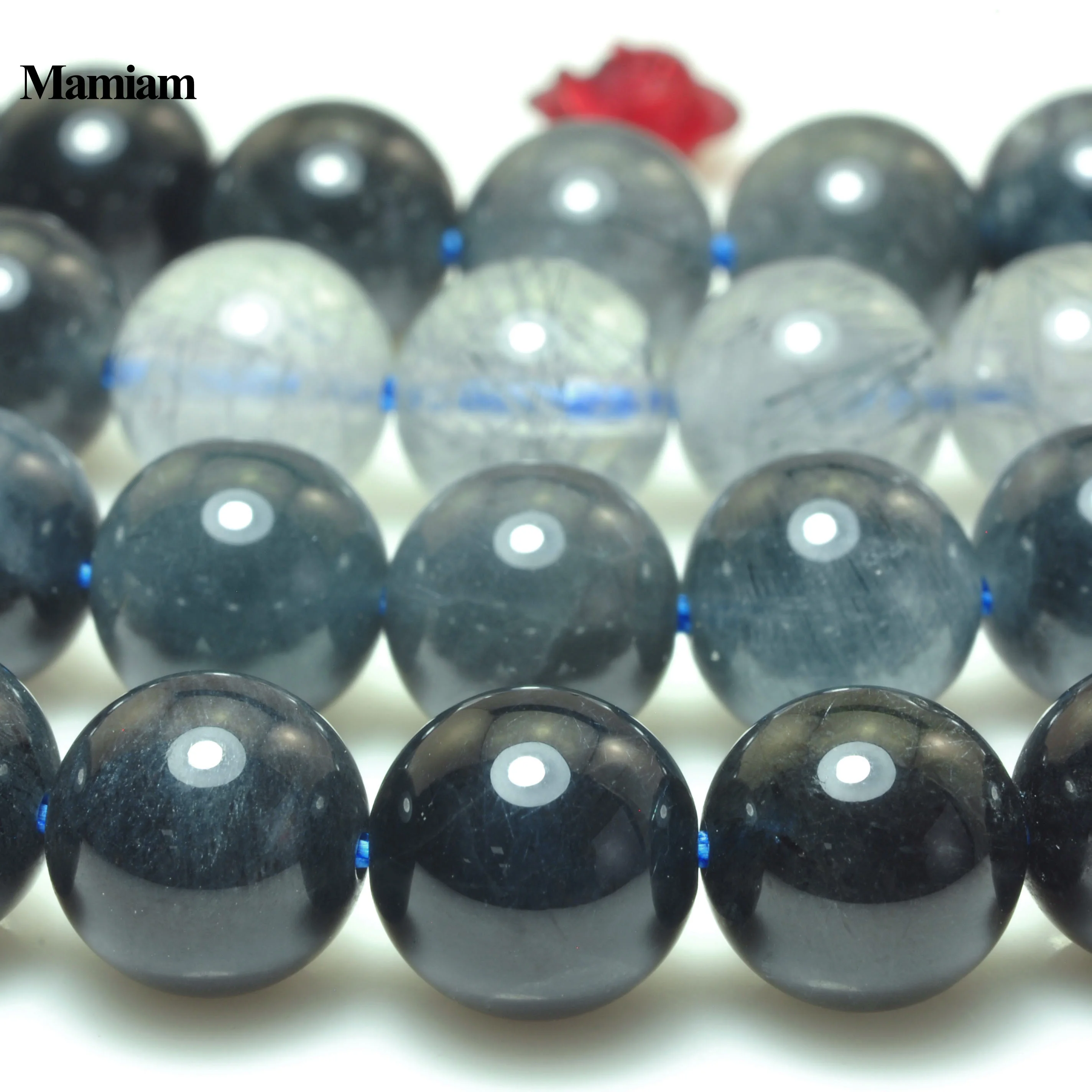 Mamiam Natural A Blue Rutilated Quartz Crystal Beads 8mm 10mm Smooth Round Stone Bracelet Necklace Diy Jewelry Making Design