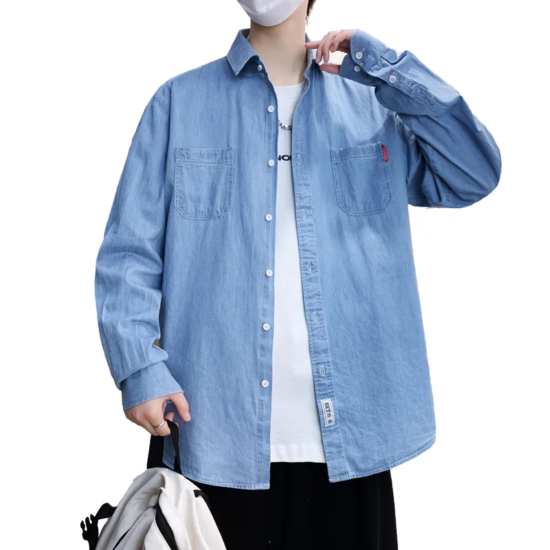 Men's Trendy Long Sleeve Shirt - Spring Summer Solid Color 100% Cotton Breathable Casual Shirt, Minimalist Style Utility Wear