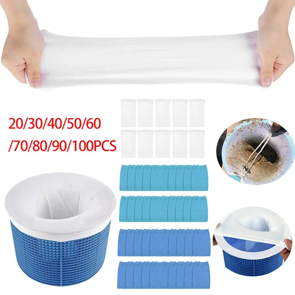 20-100Pcs Pool Skimmer Socks Pool Cleaning Reusable Savers Nylon Mesh for Filters Baskets Skimmers Swimming Pool Accessories