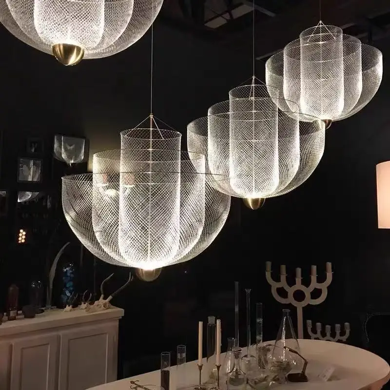 Meshmatics Pendant Lamps Metal Birdcage Chandeliers For Restaurant Bedroom Living Room Dimmable Gold Sliver Mesh Hanging Lights