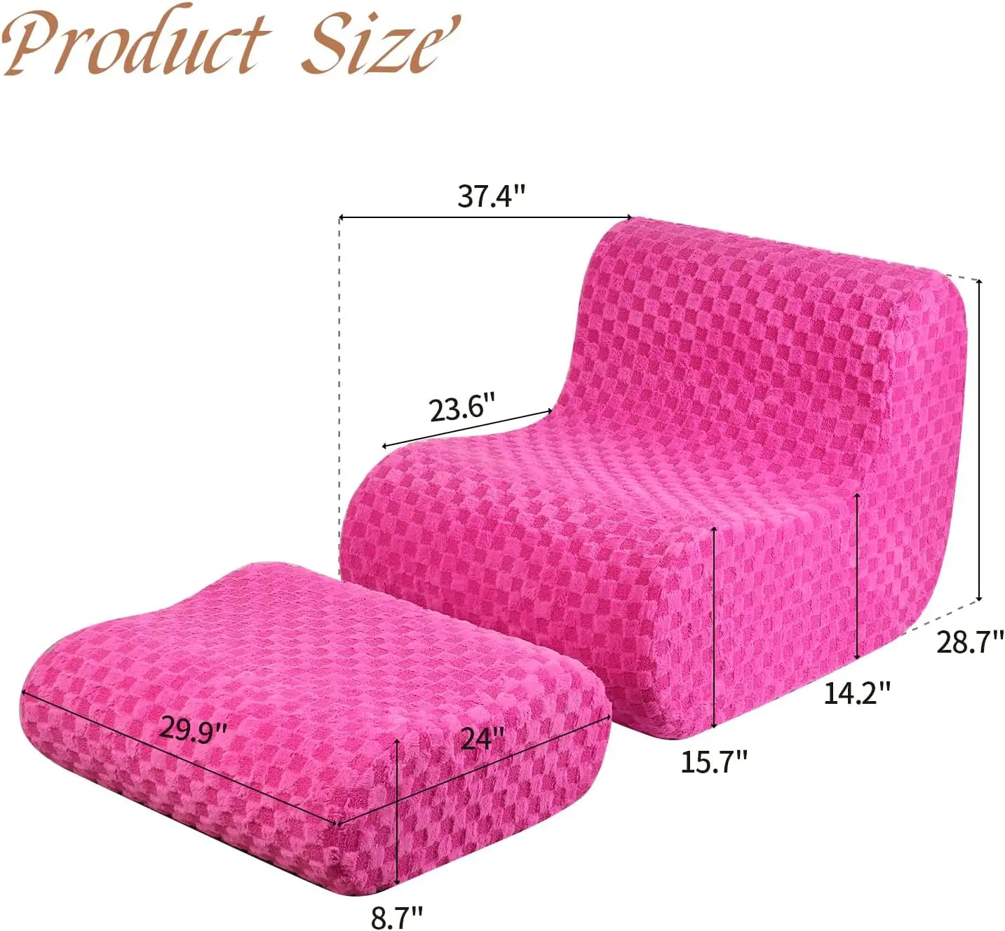 Accent Bean Bag Chair with Footstool, Modern Lazy Sofa Chair with Comfy Jacquard Shaggy Plush, Pink