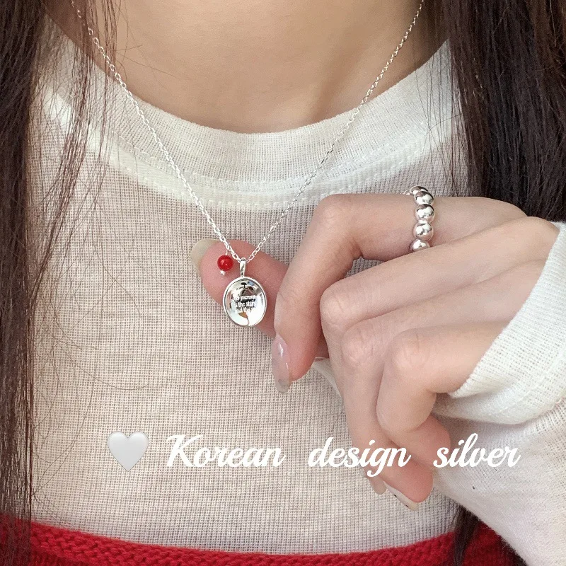 Korean Fashion Jewelry S925 Sterling Silver Oval Brand English Coral Necklace Premium Stacking