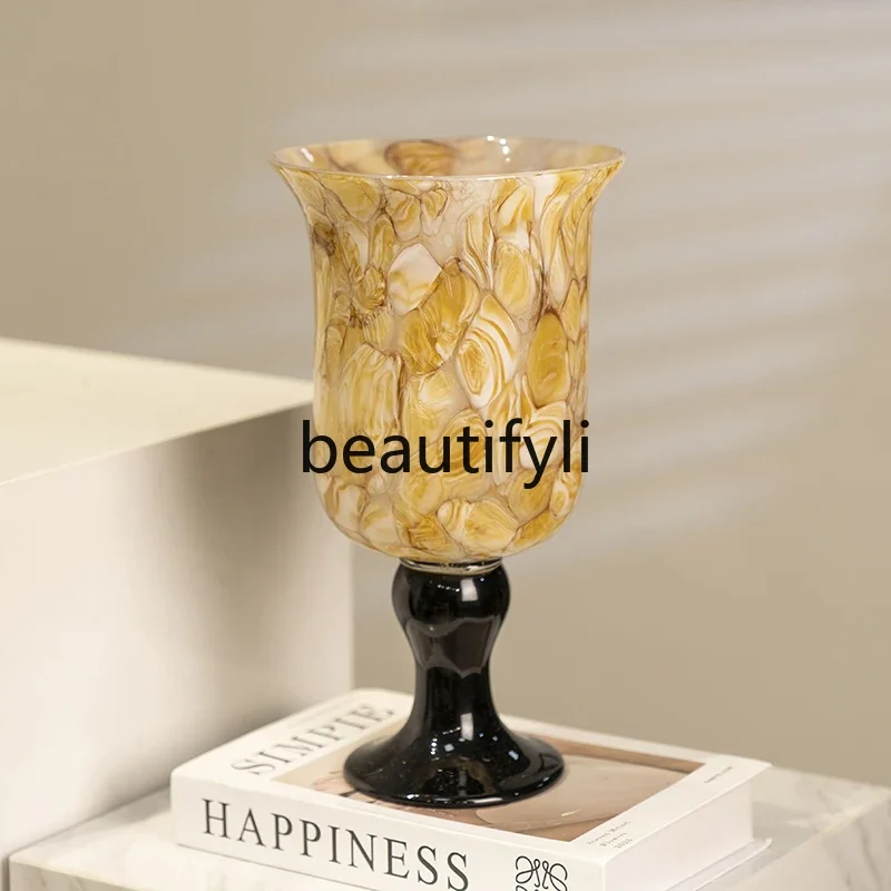 Chinese high-footed glazed wide-mouth glass water flower grower, emotional stability, vase insertion, high-end  ornament