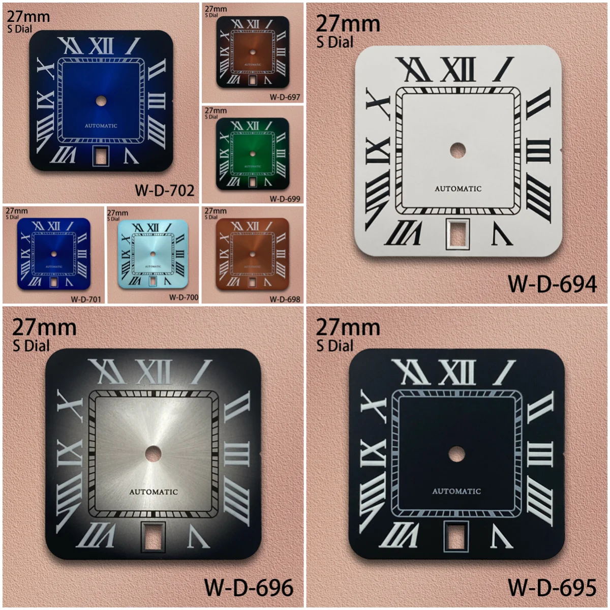 

27mm S Logo Square Rome Dial Fit NH35/NH36/4R/7S Automatic Movement Fit 6 O'clock Watch Modification Accessories 3/3.8/4O'clock