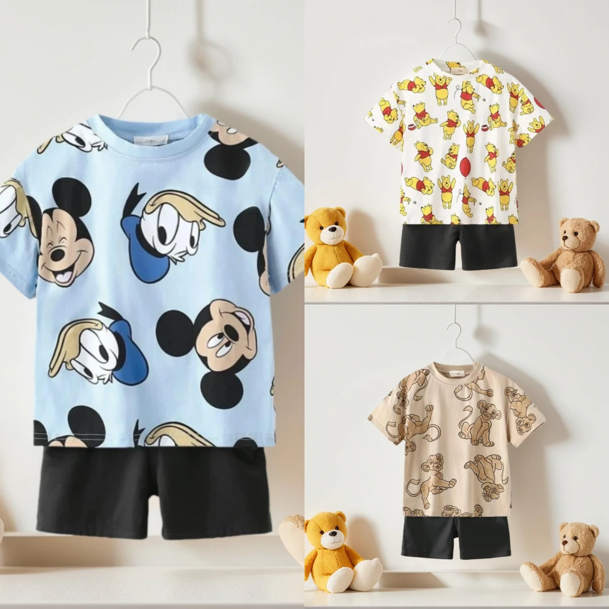 

Children's Summer Set Disney Cartoon Short Sleeves Shorts Cartoon Full-print Top Casual Daily Outfit For Outdoor Sports Set