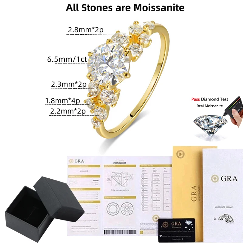 Imagem -05 - Nkhog-full Moissanite Anéis para Mulheres 10k 14k Ouro Puro Pass Diamond Test Band Noivado Anéis de Casamento Jóias Finas Gra 1.3cttw