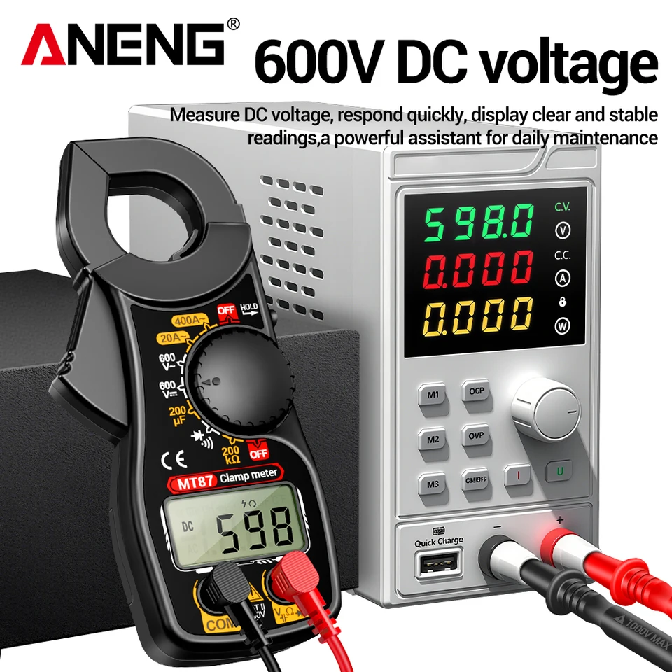 Pinza amperimétrica ANENG MT87, multímetro digital profesional de 1999 cuentas, prueba voltaje AC/DC, amperímetro, detección de resistencia y sin contacto 4