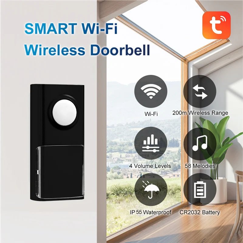 

58 Ringtone Tuya APP WIFI Door Ring 200M Wireless Long Distance Doorbell Self-power Welcome Chime