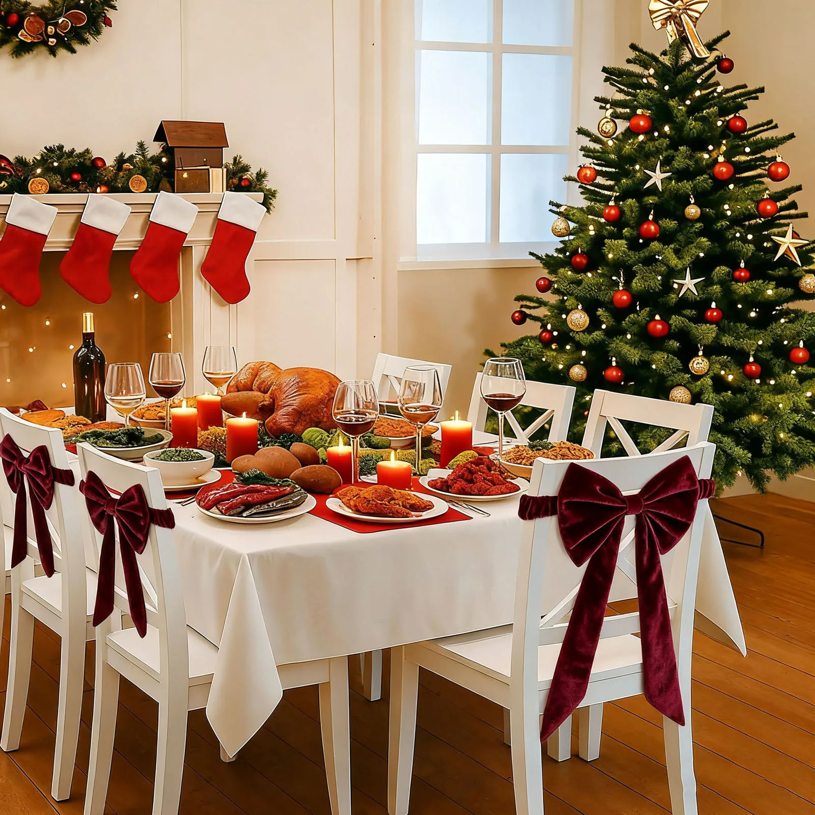 

4PCS/Set Wine Red Velvet Bow Chair Back Cover Christmas Home Dining Chair Back Atmosphere Decor Party Banquet Wedding Decor Bow