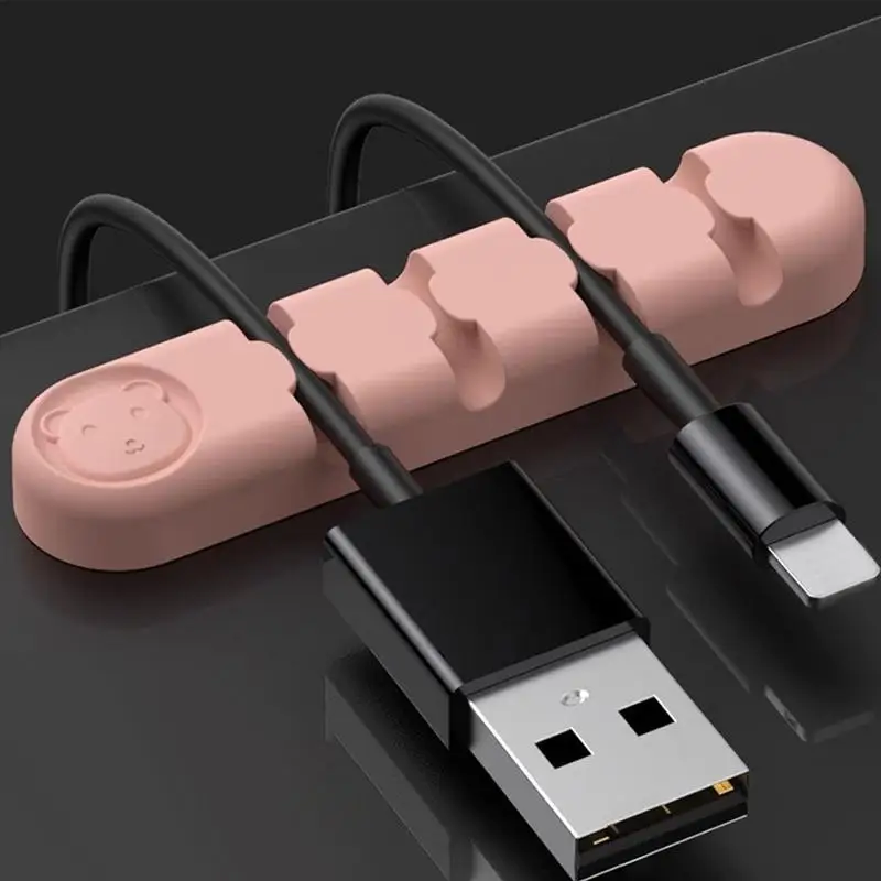 คลิปหนีบที่ยึดสายเคเบิลซิลิโคน4รูสำหรับตั้งโต๊ะที่เก็บสายสายไฟฟ้าการจัดการสายเคเบิลผนังข้างเตียง