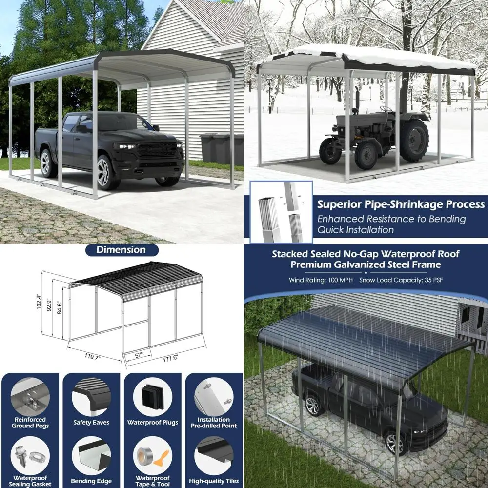 

sturdy galvanized steel carport canopy with roof for outdoor vehicle shelter and storage shed